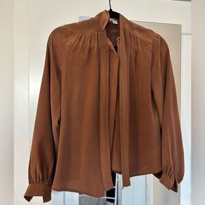 Vintage Celine Rust Brown Tie-Neck Silk Blouse